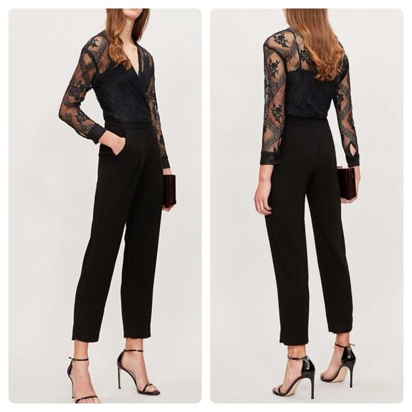NEW MAJE Lace-panel straight-leg crepe jumpsuit 34 - Picture 1 of 13